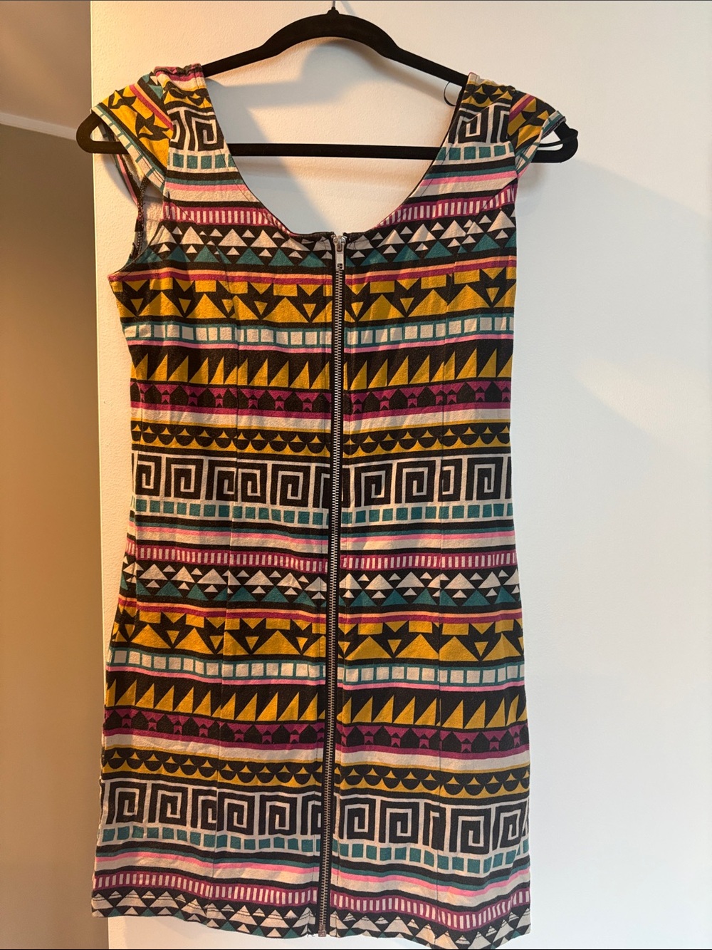 H&M - Tribal Print Zip-Front Shift Dress/ Swim Cover-Up - Multicolor (US 10)